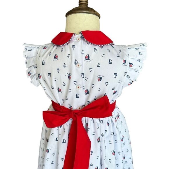 PRETTY ORIGINALS | White | HAND SMOCKED NAVY DRESS - Picture 4 of 13